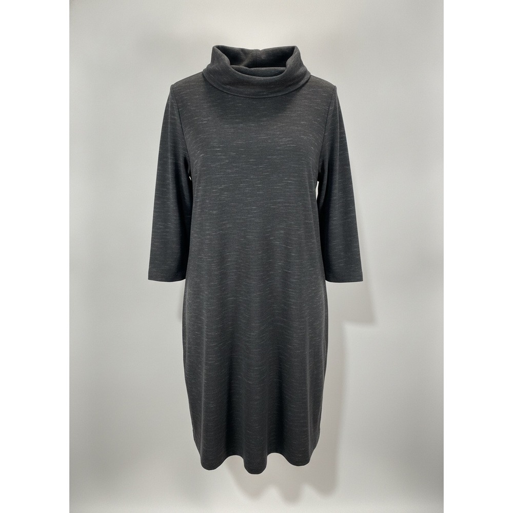 J. Jill Wearever Cowl Neck Space Dye Tunic Dress Gray Long Sleeve Pockets L